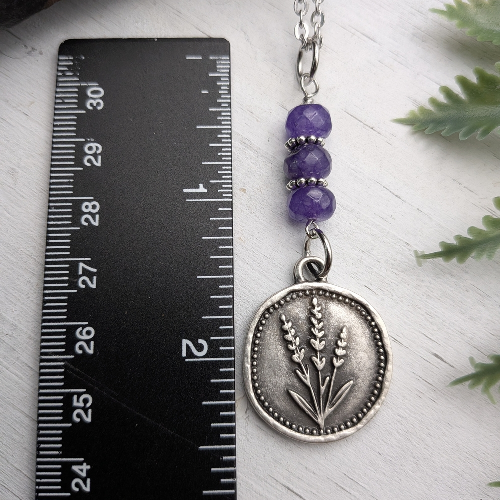 Silver and Purple Lavender Flower Pendant Necklace - Picture 4 of 4